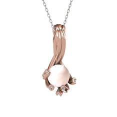Valda İnci Kolye - Pembe inci ve beyaz zirkon 8 ayar rose altın kolye (40 cm gümüş rolo zincir) #1eyh88l