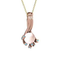 Valda İnci Kolye - Pembe inci ve akuamarin 18 ayar rose altın kolye (40 cm gümüş rolo zincir) #1fmokth