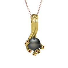 Valda İnci Kolye - Siyah inci ve kök yakut 14 ayar altın kolye (40 cm gümüş rolo zincir) #1glxovg