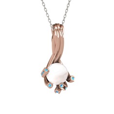 Valda İnci Kolye - Inci ve akuamarin 8 ayar rose altın kolye (40 cm gümüş rolo zincir) #1hbk4js