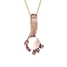 Valda İnci Kolye - Pembe inci ve lab safir 925 ayar rose altın kaplama gümüş kolye (40 cm altın rolo zincir) #1hn220b