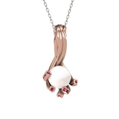 Valda İnci Kolye - Inci ve rodolit garnet 18 ayar rose altın kolye (40 cm beyaz altın rolo zincir) #1hynepv