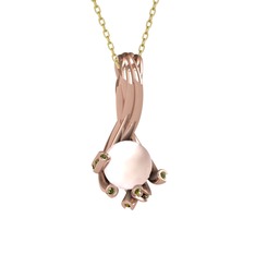 Valda İnci Kolye - Pembe inci ve peridot 18 ayar rose altın kolye (40 cm altın rolo zincir) #1jaa1mm