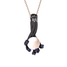 Valda İnci Kolye - Pembe inci ve lab safir 925 ayar siyah rodyum kaplama gümüş kolye (40 cm rose altın rolo zincir) #1jcwnpd