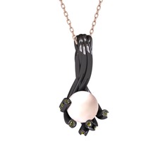 Pembe inci ve peridot 925 ayar siyah rodyum kaplama gümüş kolye (40 cm gümüş rolo zincir)