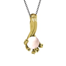 Valda İnci Kolye - Pembe inci ve peridot 8 ayar altın kolye (40 cm gümüş rolo zincir) #1km22s5