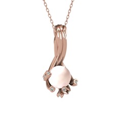 Pembe inci ve beyaz zirkon 8 ayar rose altın kolye (40 cm rose altın rolo zincir)