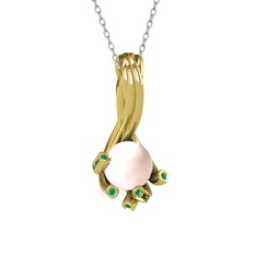 Valda İnci Kolye - Pembe inci ve kök zümrüt 925 ayar altın kaplama gümüş kolye (40 cm beyaz altın rolo zincir) #1l80s4r