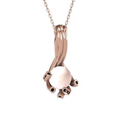 Valda İnci Kolye - Pembe inci ve siyah zirkon 14 ayar rose altın kolye (40 cm rose altın rolo zincir) #1m2i70i