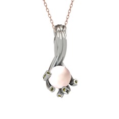 Pembe inci ve peridot 925 ayar gümüş kolye (40 cm rose altın rolo zincir)