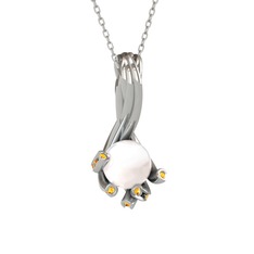 Valda İnci Kolye - Inci ve sitrin 14 ayar beyaz altın kolye (40 cm beyaz altın rolo zincir) #1o7bepr