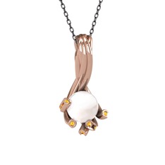 Valda İnci Kolye - Inci ve sitrin 14 ayar rose altın kolye (40 cm gümüş rolo zincir) #1okw6ay