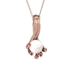 Inci ve rodolit garnet 14 ayar rose altın kolye (40 cm rose altın rolo zincir)