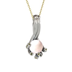Valda İnci Kolye - Pembe inci ve peridot 8 ayar beyaz altın kolye (40 cm altın rolo zincir) #1rhwoqh