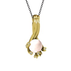 Valda İnci Kolye - Pembe inci ve beyaz zirkon 925 ayar altın kaplama gümüş kolye (40 cm gümüş rolo zincir) #1rmn7yr