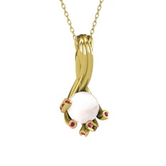 Valda İnci Kolye - Inci ve rodolit garnet 8 ayar altın kolye (40 cm gümüş rolo zincir) #1rut6s9