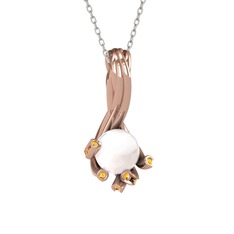 Valda İnci Kolye - Inci ve sitrin 925 ayar rose altın kaplama gümüş kolye (40 cm beyaz altın rolo zincir) #1scqngd