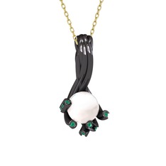 Valda İnci Kolye - Inci ve kök zümrüt 925 ayar siyah rodyum kaplama gümüş kolye (40 cm gümüş rolo zincir) #1t7v1qi