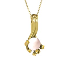 Valda İnci Kolye - Pembe inci ve sitrin 14 ayar altın kolye (40 cm altın rolo zincir) #1u1vxp6