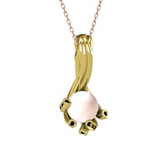 Pembe inci ve siyah zirkon 14 ayar altın kolye (40 cm rose altın rolo zincir)