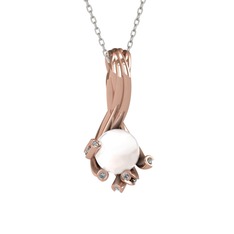 Inci ve pırlanta 8 ayar rose altın kolye (0.225 karat, 40 cm beyaz altın rolo zincir)