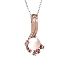 Valda İnci Kolye - Pembe inci ve rodolit garnet 14 ayar rose altın kolye (40 cm beyaz altın rolo zincir) #1uwovyr