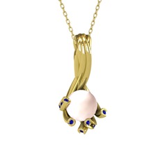 Valda İnci Kolye - Pembe inci ve lab safir 14 ayar altın kolye (40 cm gümüş rolo zincir) #1v18bdl