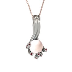 Valda İnci Kolye - Pembe inci ve kök yakut 8 ayar beyaz altın kolye (40 cm rose altın rolo zincir) #1vjd00