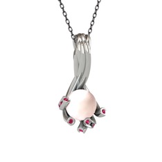 Valda İnci Kolye - Pembe inci ve rodolit garnet 14 ayar beyaz altın kolye (40 cm gümüş rolo zincir) #1vkkdmu