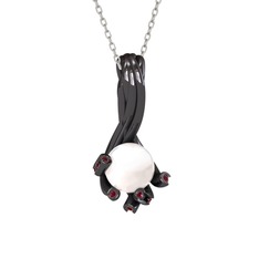 Valda İnci Kolye - Inci ve kök yakut 925 ayar siyah rodyum kaplama gümüş kolye (40 cm beyaz altın rolo zincir) #1wwr5tt