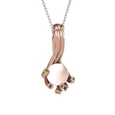 Pembe inci ve peridot 8 ayar rose altın kolye (40 cm beyaz altın rolo zincir)