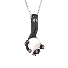 Valda İnci Kolye - Inci ve pembe kuvars 925 ayar siyah rodyum kaplama gümüş kolye (40 cm beyaz altın rolo zincir) #1xidbhi