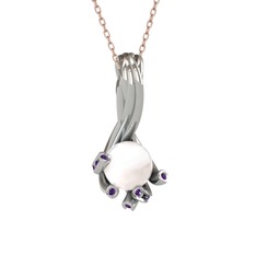 Valda İnci Kolye - Inci ve ametist 14 ayar beyaz altın kolye (40 cm rose altın rolo zincir) #1xz6vqw