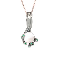 Valda İnci Kolye - Inci ve yeşil kuvars 14 ayar beyaz altın kolye (40 cm rose altın rolo zincir) #1yc7pd1