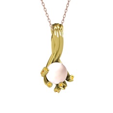 Valda İnci Kolye - Pembe inci ve sitrin 14 ayar altın kolye (40 cm rose altın rolo zincir) #2269nz