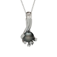 Valda İnci Kolye - Siyah inci ve swarovski 925 ayar gümüş kolye (40 cm gümüş rolo zincir) #2ib0as