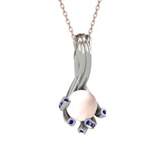 Pembe inci ve lab safir 14 ayar beyaz altın kolye (40 cm gümüş rolo zincir)