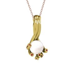 Valda İnci Kolye - Inci ve garnet 14 ayar altın kolye (40 cm rose altın rolo zincir) #37sy4x