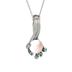 Valda İnci Kolye - Pembe inci ve kök zümrüt 18 ayar beyaz altın kolye (40 cm beyaz altın rolo zincir) #38dyl4