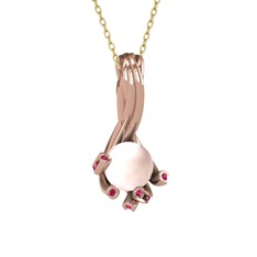 Valda İnci Kolye - Pembe inci ve rodolit garnet 8 ayar rose altın kolye (40 cm gümüş rolo zincir) #3b4f77