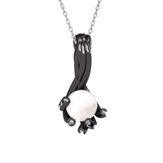 Valda İnci Kolye - Inci ve swarovski 925 ayar siyah rodyum kaplama gümüş kolye (40 cm beyaz altın rolo zincir) #3fhpq9