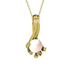Valda İnci Kolye - Pembe inci ve pırlanta 925 ayar altın kaplama gümüş kolye (0.225 karat, 40 cm altın rolo zincir) #416u3x