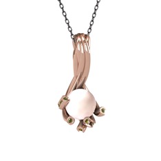 Valda İnci Kolye - Pembe inci ve peridot 18 ayar rose altın kolye (40 cm gümüş rolo zincir) #4w1pu8