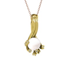 Valda İnci Kolye - Inci ve beyaz zirkon 18 ayar altın kolye (40 cm rose altın rolo zincir) #65q3rt