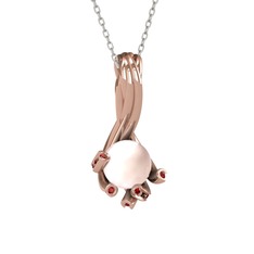 Valda İnci Kolye - Pembe inci ve garnet 925 ayar rose altın kaplama gümüş kolye (40 cm beyaz altın rolo zincir) #6kuc0a