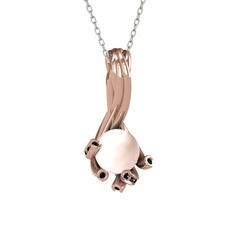 Valda İnci Kolye - Pembe inci ve siyah zirkon 18 ayar rose altın kolye (40 cm beyaz altın rolo zincir) #6ntip0