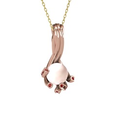 Valda İnci Kolye - Pembe inci ve garnet 8 ayar rose altın kolye (40 cm gümüş rolo zincir) #6rmkw5