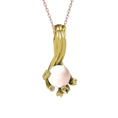 Valda İnci Kolye - Pembe inci ve pırlanta 14 ayar altın kolye (0.225 karat, 40 cm rose altın rolo zincir) #7yuitw