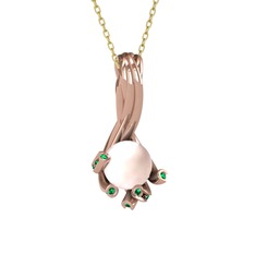 Valda İnci Kolye - Pembe inci ve yeşil kuvars 8 ayar rose altın kolye (40 cm altın rolo zincir) #8xznsx