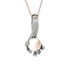 Valda İnci Kolye - Pembe inci ve swarovski 925 ayar gümüş kolye (40 cm rose altın rolo zincir) #953zrf